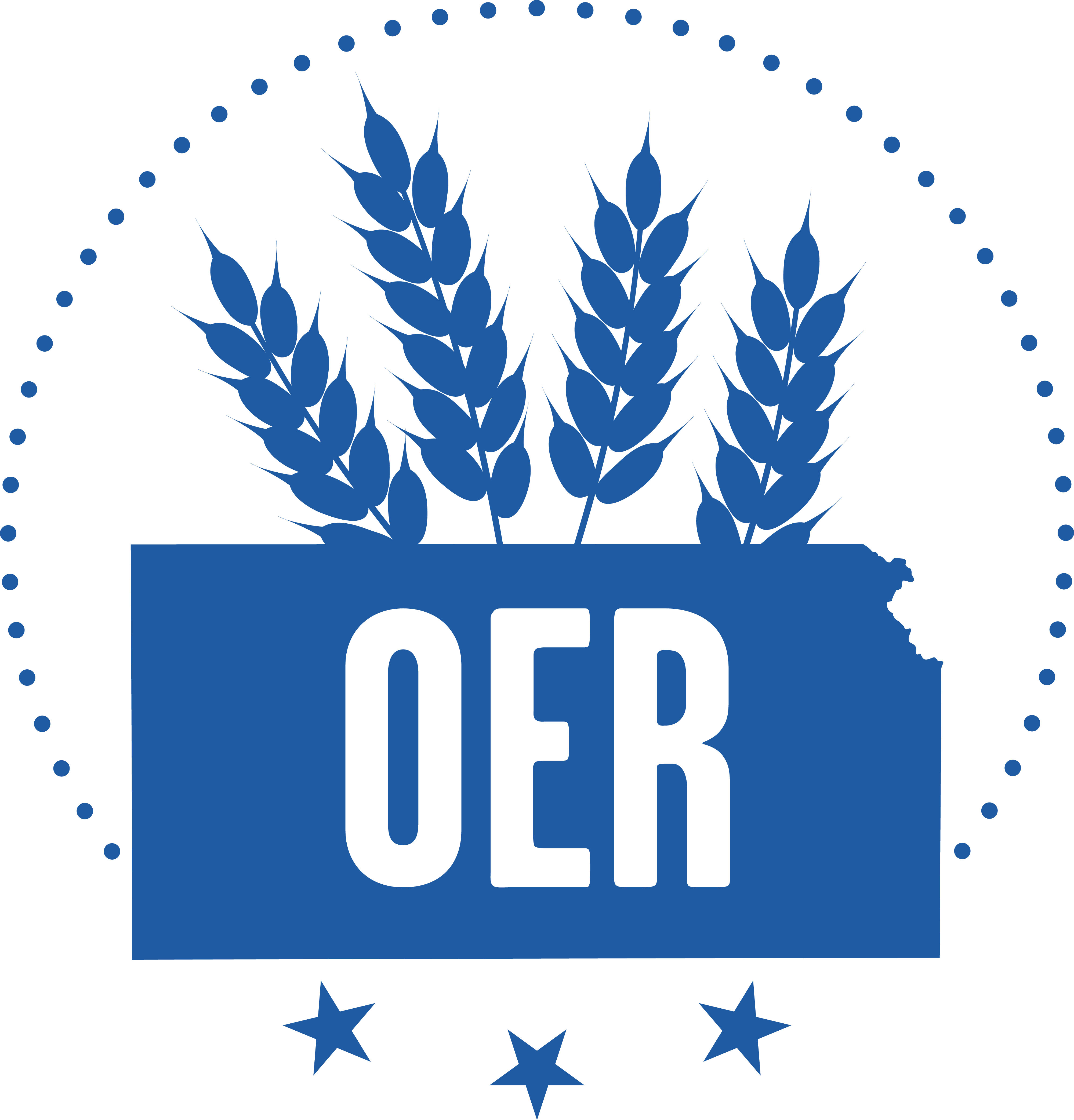 image of the state of Kansas with "OER" in the middle.